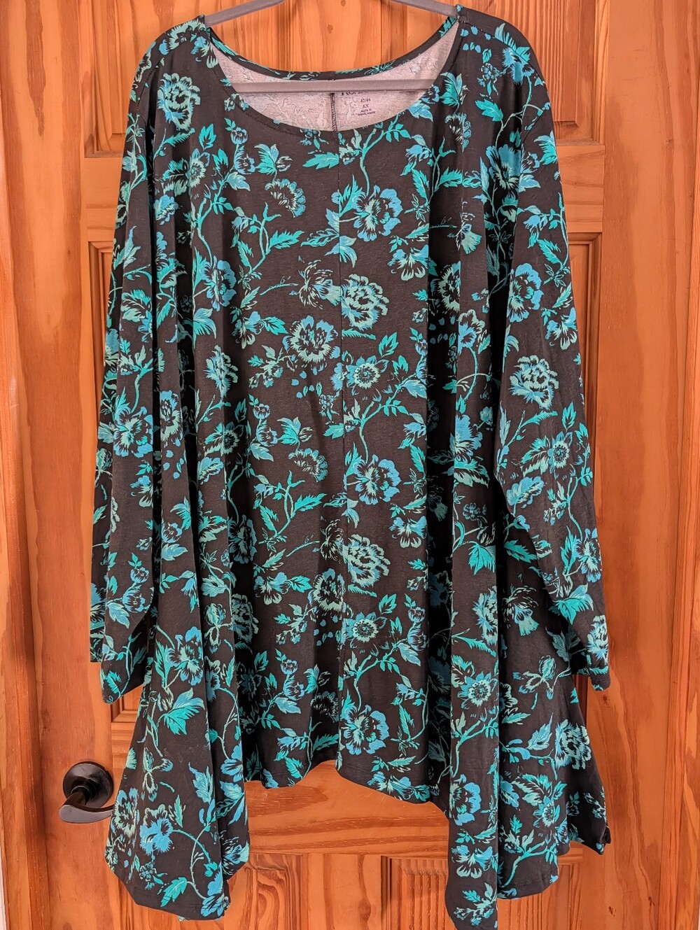 Roaman's Teal Black Floral Casual Tunic Blouse Top Women's 6X 42/44  NEW